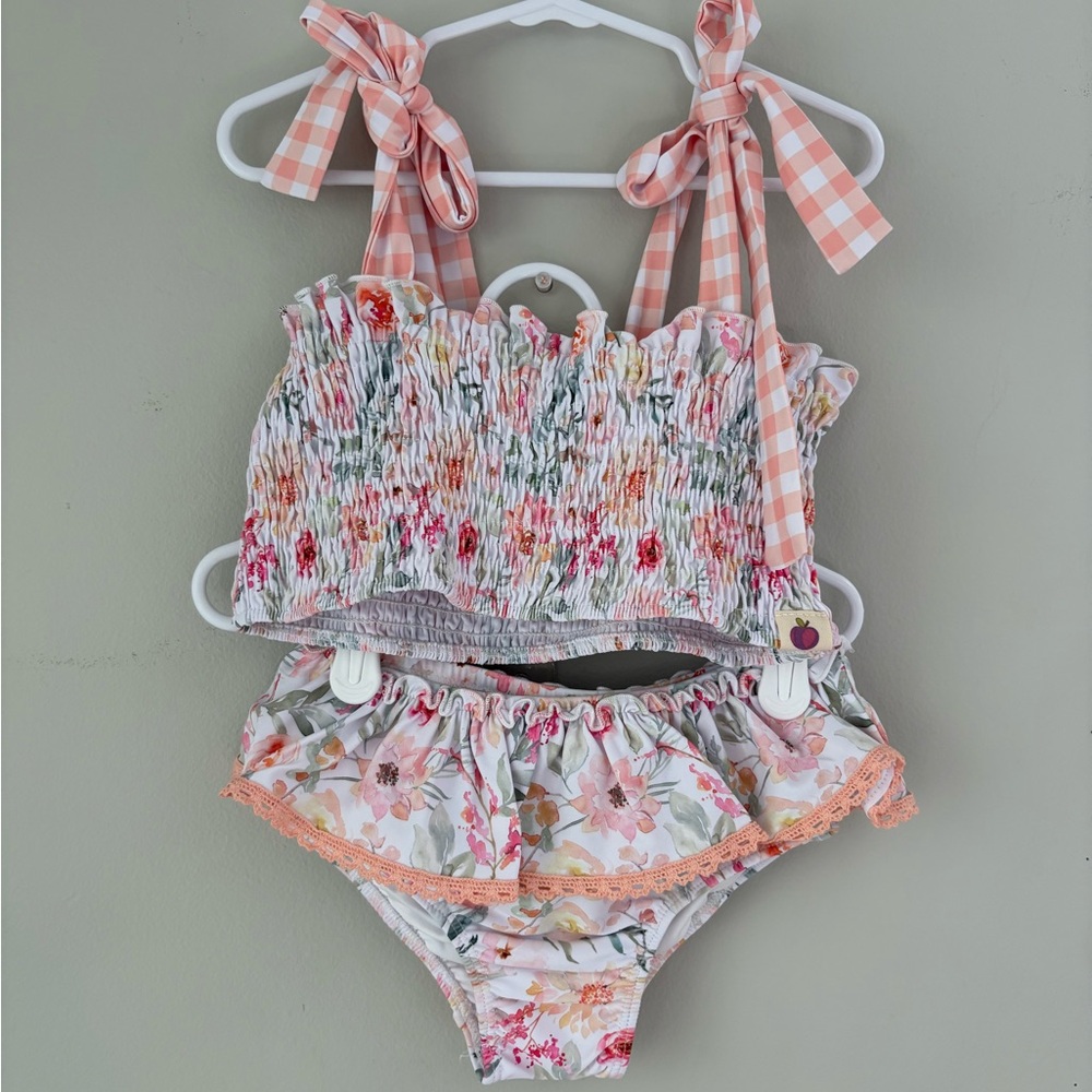 NWOT Cheeky Plum Floral Kids Swim Bikini - Pink and Orange
